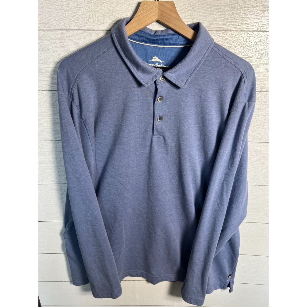 Tommy Bahama XXL Long Sleeve Polo Shirt Mens Blue Resort Casual Beach Vacation